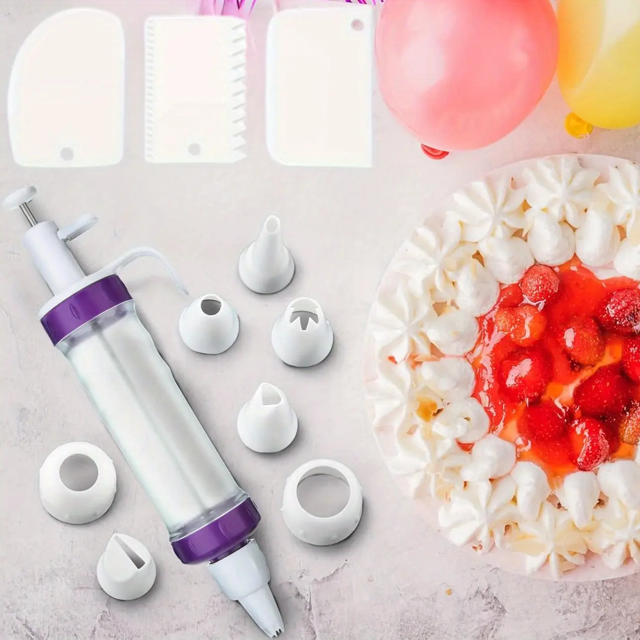 11-Piece Baking Tools Set - Icing Dispenser, Cupcake Filling Injector with Multi Pattern Nozzles Nozzle Set, 3 Cream Scrapers for Cake Cookie Decoration (Valentine's Day, Mother's Day, Housewarming Bakeware Supplies)