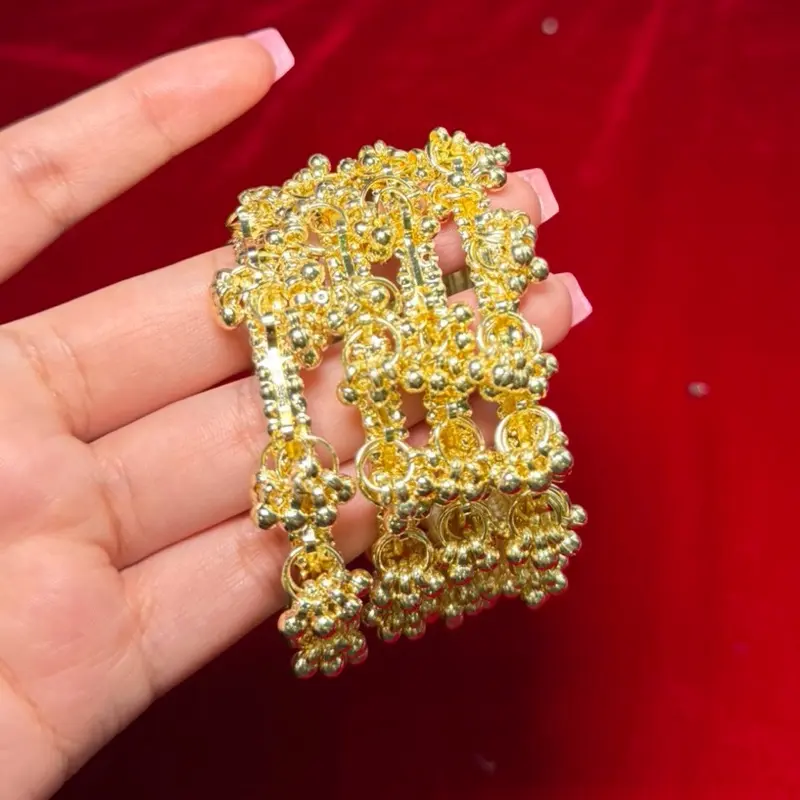 Golden Ghungru Bangles - Kashmiri Traditional Kada Jewelry for Women