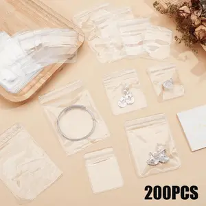 200 Pieces PVC Sealed Storage Bags, Mixed Size Self Sealing Transparent Jewelry Bags, Resealable Poly Bags for Pill, for Earrings Rings Packing Storage Pouches