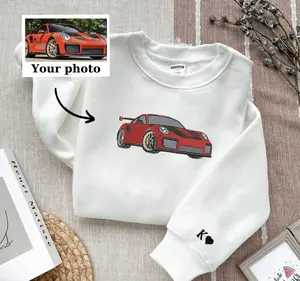 Custom Car Embroidered Hoodie, Embroidered Car Sweatshirt, Personalised Car Sketch Embroidered, Car Photo, Classic Cars Embroidered, Gift For Car Guy, Memorial Gift for Car Lover