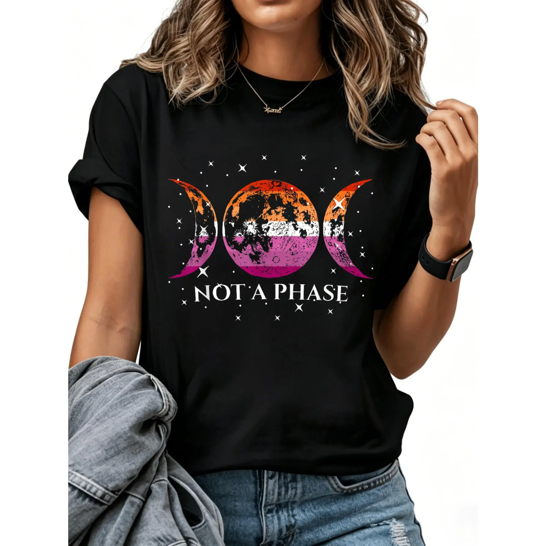 100% Cotton Lesbian Pride Graphic T-Shirt "Not a Phase" Fit Top