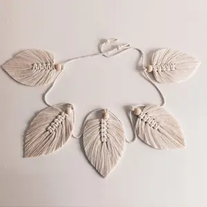 Bohemian Style Boho Curtain Hanger, Handmade Beaded Leaf Fringe Decorative Leaf Motif Handcrafted Quality Wall Decor, Macrame Wall Hanging, Background Wall Headboard Decoration, Unique Design