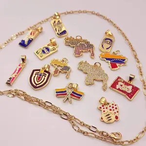 14K Gold-Plated Venezuelan Necklace Handmade Jewelry Pendant 18-Inch Adjustable Chain Perfect Gift for Venezuelans Emotional Charm Harina PAN Vinotinto Malta Venezuela - Cadena con dije para regalo, cadena con colgante de venezuela recuerdos de venezuela