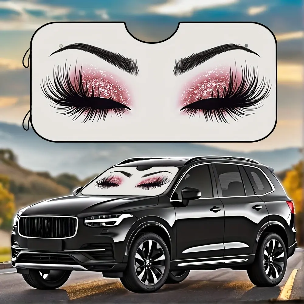 1pc, Big Eyes Design Windshield Sun Shade, Foldable Car Front Window Sunshade, Car Sunshades For Windshield, Car Sun Shades Outside Car, Car Sunshade Windshield Outside, Polyester Material, Cool Car Interior, Vehicle Cooling Accessory