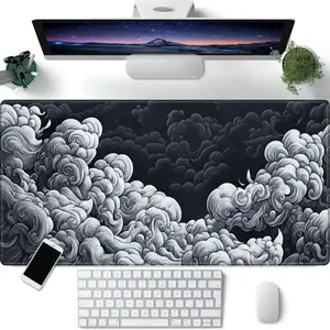 Monochrome Japanese Cloud Extended Mouse Pad, Traditional Ukiyo-e Desk Mat, Oversized Non-Slip for Gamers & East Asian Art Fans, Timeless Ink Wash Aesthetic, Desk Accessories, for Gaming Setup #JapaneseCloudArt #MonochromeInkWash #Ukiyo-eGaming
