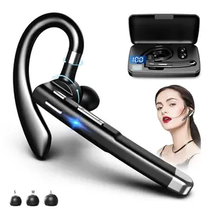 Bluetooth Headset Wireless Earpiece with 500mAh Charging Case, Built-in Microphone, V5.1, No Noise Cancelling, Hand-Free for Trucker & Office Use Portable