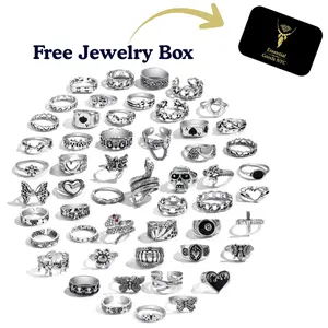 Vintage Boho Ring Kit With Free Jewelry Box - 53PCS Stacking Knuckle Rings Set with Snake Butterfly Heart & More High-Quality Alloy Lead Nickel Free Jewelry for Women ZYE006