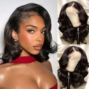 14inch Loose Body Wave Bob Wig Human Hair 13x6 HD Transparent Lace Front Pre Plucked Glueless 180 Density Natural Black