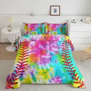 Feelyou Baseball Softball Sports Comforter Set - Colorful Tie Dye Rainbow Designer Bedroom Bedding Set, Breathable Duvet, Beddingsets, Breathable Duvet Set