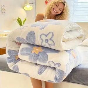 Sherpa Extra Thick Quilted Comforter - Heavy-Duty Winter Bedding with Floral pattern, Soft Warmth for Dorm, Single/Double Beds, Home - Includes 1 Comforter & 2 Pillowcases - Ideal for Cold Weather & Small Spaces, Dorm Room Essentials, Contemporary Bedding