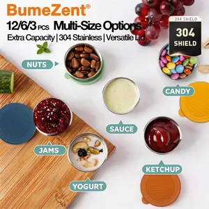 BumeZent 12/6/3 PCS Salad Dressing To Go Containers,1.6 oz Small Stainless Steel Sauce Cups With Leakproof Silicone Lids. For Lunch Boxes,Sauce containers, Picnics,Travel Meal Prep And Kitchen Storage