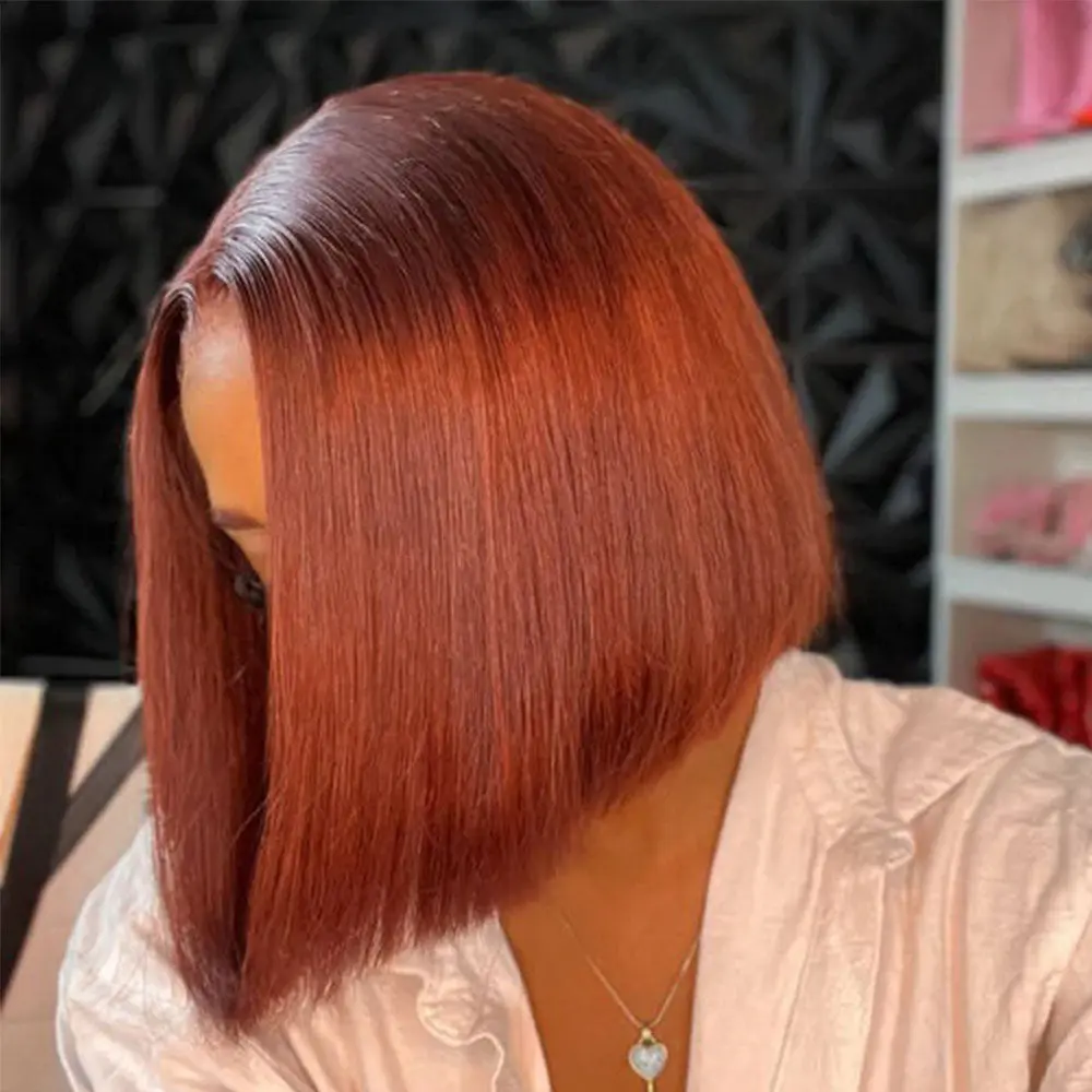 [Clearance] Arabella Hair 33# Golden Auburn 10 Inch Straight Bob Wig 4x4 Lace Closure 100% Human Hair Wigs On Sale