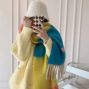 Mohair rainbow thick striped scarf, winter thickened warm neck shawl,Thickened white wide striped scarf,mohair big scarf,striped colorful scarf,thickened striped scarf
