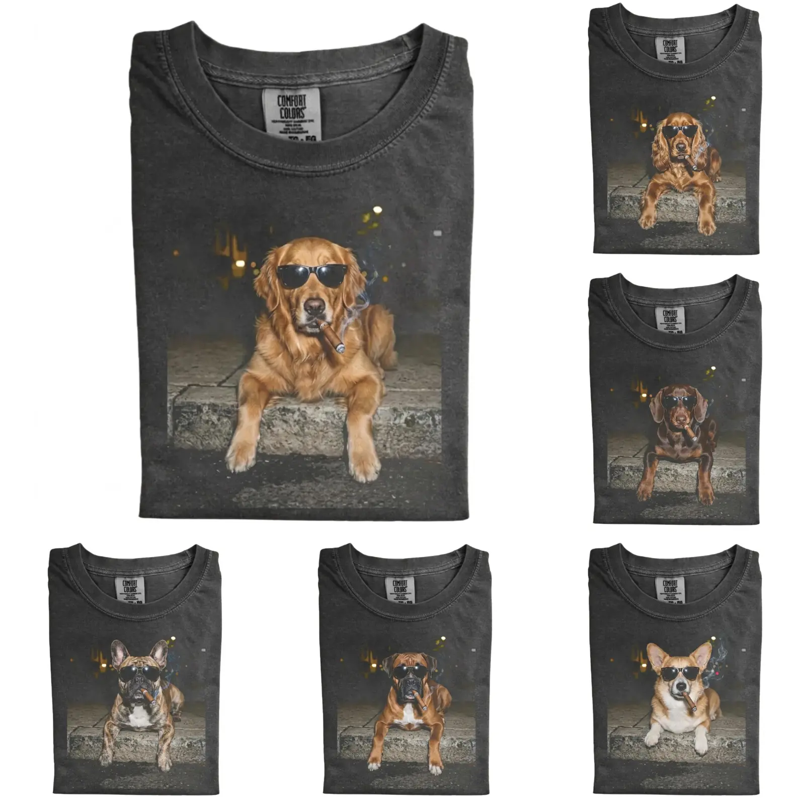 Funny Dog Smoking Cigar Comfort Colors T-Shirt, Vintage 90s Cool Gangster Dog Graphic Tee, Sunglasses Pet Design, Gift for Dog Lovers