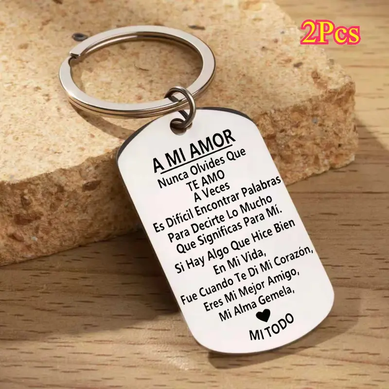 Stainless Steel Romantic Customized Aesthetic Keychain Shared 2pc Set - Engraved Message Charm Belt Keychains, Couples Gifts for Boyfriend, Husband