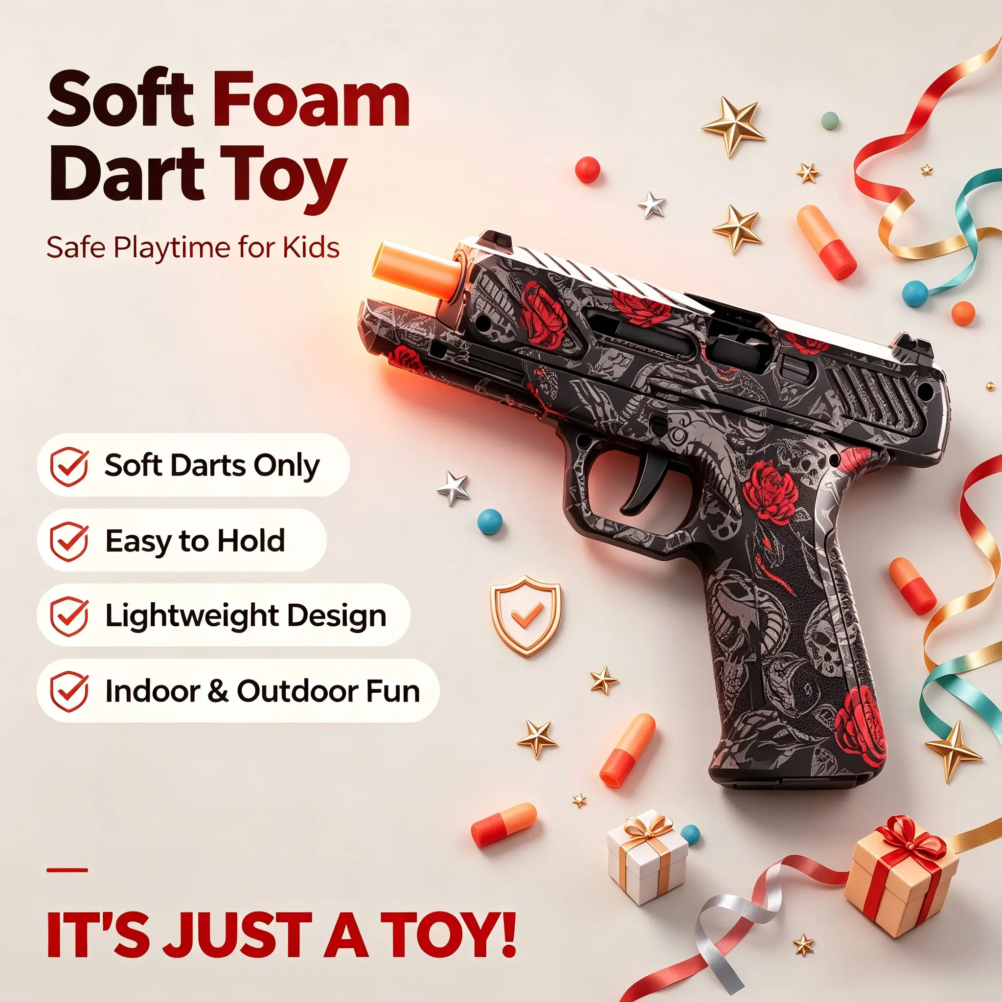 Manual Blowback Shell Eject Foam Dart Blaster, Safe EVA Foam Soft Dart Toy, Cool Boy Gifts for Boys, Indoor-Outdoor Play Blaster for Ages 14+