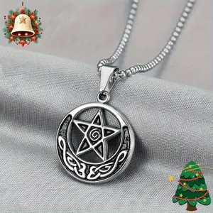 European and American Light Luxury Cold Style Circular Hollow Pentagram Pendant Fashionable and Popular Versatile Necklace, Holiday Gift for Friends and Family, Suitable for Daily Wear Jewelry