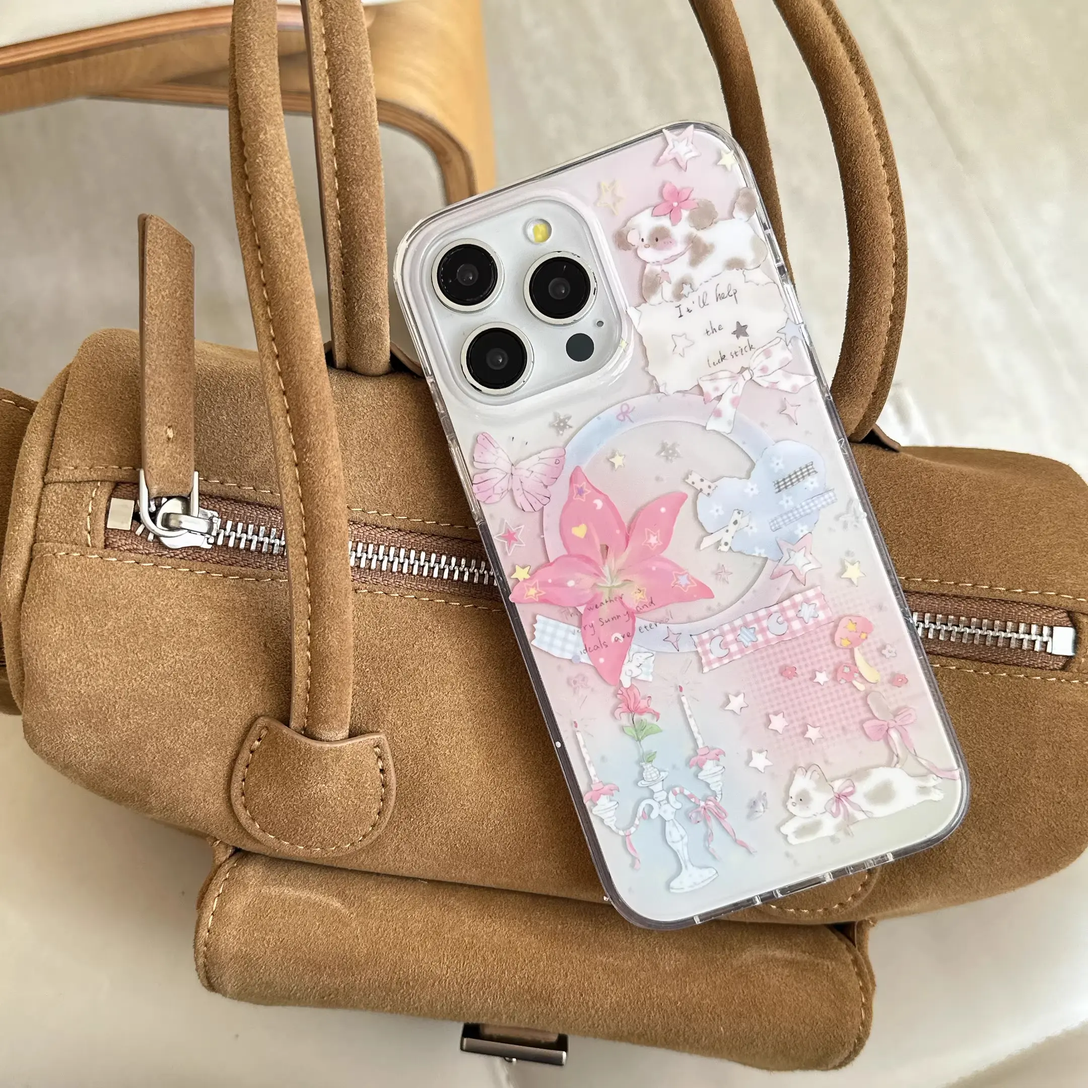 Magnetic Snap-On TPU Phone Cover - Floral Cartoon Mix Design, Shockproof Drop-Resistant Case for iPhone & Galaxy Devices, Cute Phone Accessories for Personal Use or Holiday Gifting