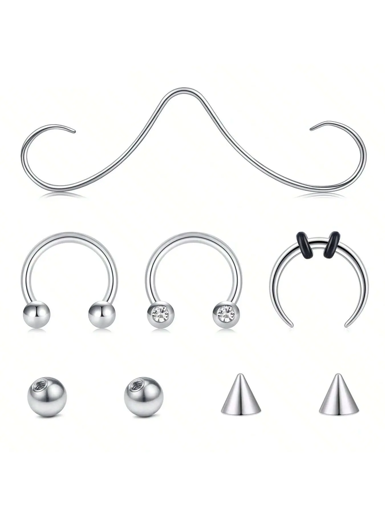 Mustache Septum Ring, Septum Clicker, 16 Gauge Septum Jewelry, Silver Color Options, Unisex Body Piercing Accessory, Nose Piercing Jewelry, Septum Pierced Ring, Nose Rings