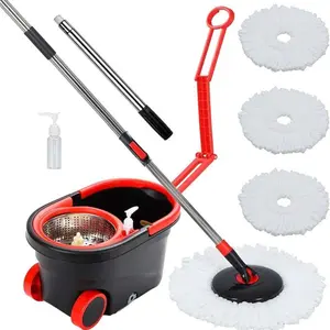 Spin Mop and Bucket Cleaning System,360° Mop Bucket On Wheels with 3 Microfiber Replacement Mop Head Refills and Stainless Steel 61" Extended Handle for Floor Cleaning Adjustable Household