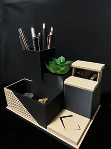 Khodex Magnetic Snap Desk Organizer - Modular Modern System with Pencil Holder Mini Drawers Plant Pot & Felted Box for Customizable Workspace
