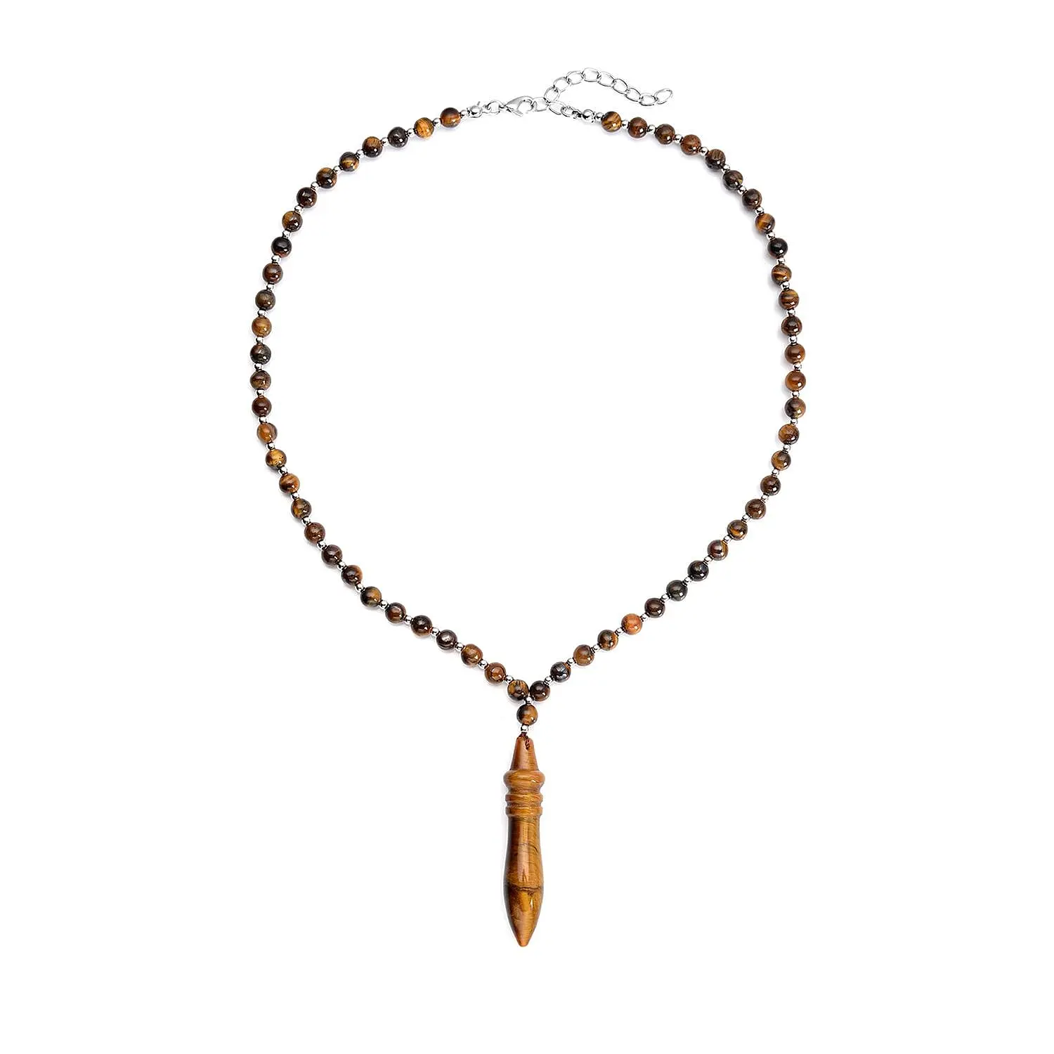 Yellow Tiger's Eye Beaded Men's Necklace 20-22 Inches in Silvertone 140.50 ctw