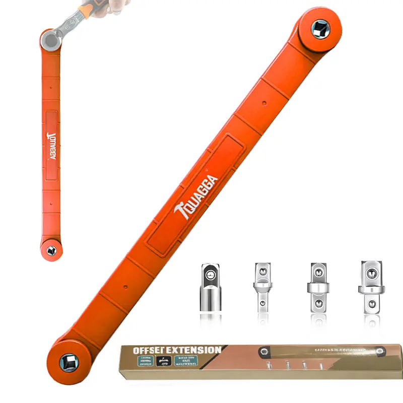 TQUAGGA Offset Extension Wrench Orange with 1/2", 1/4" and 3/8" Square Drive Adapters For Universal Extension Wrench For Small
