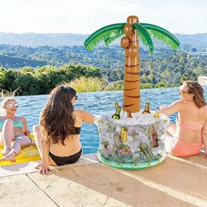 60" Inflatable Coconut Tree Cooler Box - Half-pack inflatable coconut tree party cooler box, with a Hawaiian tropical beach theme, suitable for Hawaiian gatherings and summer pool party decorations, Inflatable Pool Bar - Adult outdoor party supplies