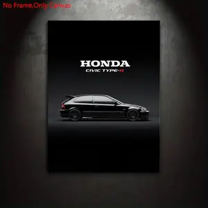 1 Piece/Set Frameless Canvas Painting Print Poster,Classic Minimalist Vehicle Industrial Pop Art,Performance Car EK9 Civic Type R 1997 Black,Perfect Gift for JDM Fans,Bedroom,Study,Office,Living Room,Dorm Hallway,Kitchen,Mural,Wall Decoration,Room Decor