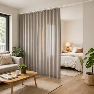 Fold-Away Partition Curtain for Flexible Room Separation in Everyday Living Spaces