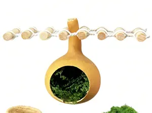 New Garlic Gourd Jumping Spider Hideout & Ladder Set Play & Rest Platform Reptile Enrichment Kit Realistic Amber Resin Gourd with Faux Moss & Wooden Bead Ladder for Nano Enclosures