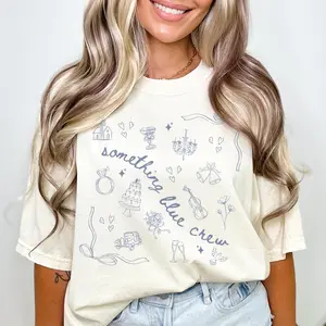 Something Blue Crew Shirt, Coquette Minimalist Tshirt Bridal Party Gift, Grandmillenial Bride, Trendy Engagement Party Tee