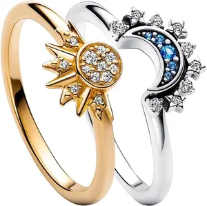 Shining Simple Sun and Moon  Zircon Ring Set as A Valentine's Day gift for your girlfriend/Boyfriend