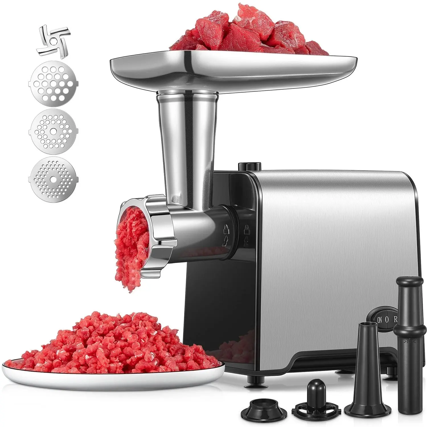Heavy-Duty 450W Electric Meat Grinder, Meat Chopper for Ground Beef, with Sausage Stuffer & Cube Mixer