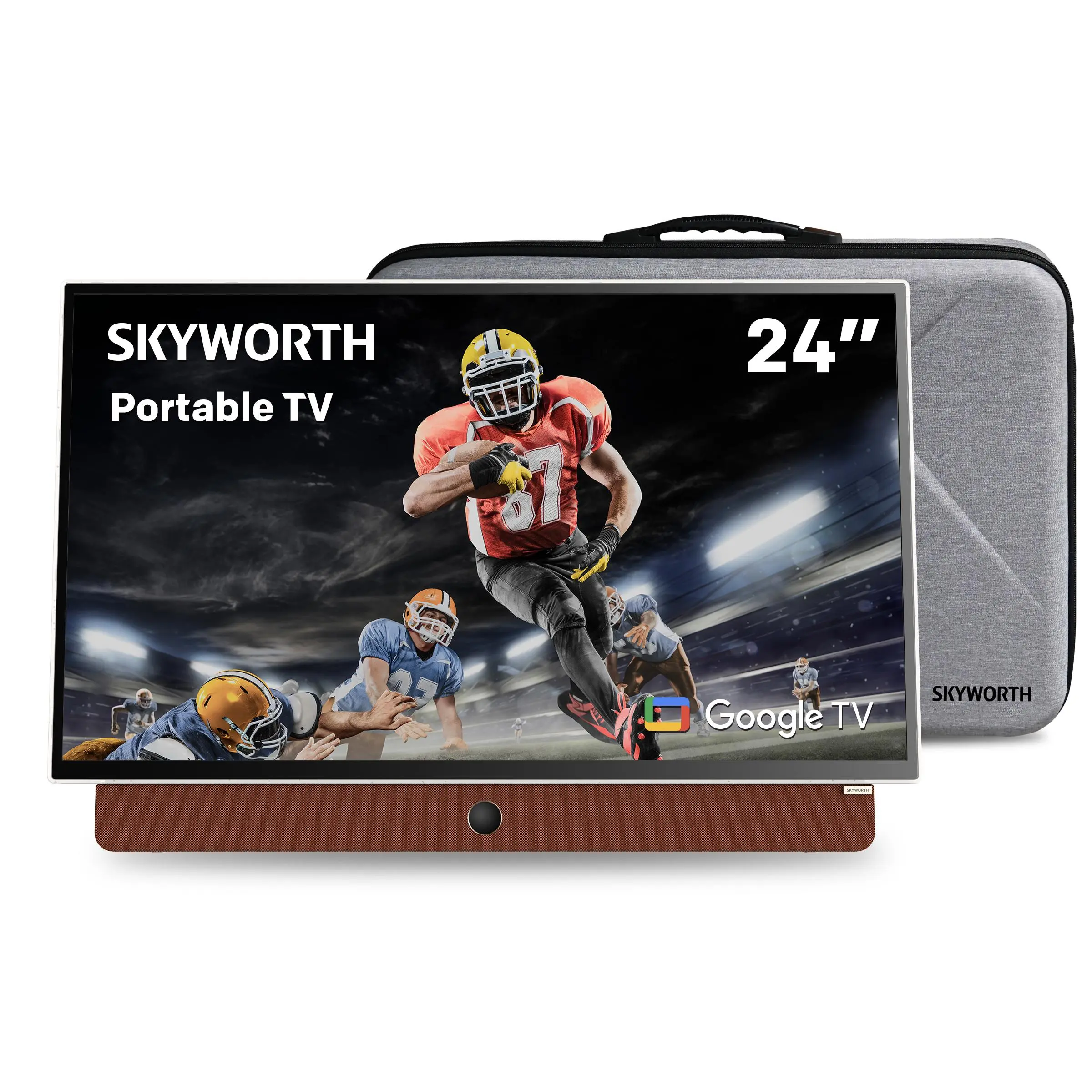 Skyworth 24-Inch Portable Smart TV Frame, 1080P FHD Google LED TV with Matte Screen, HDR10, Dolby Audio, Bluetooth, Chromecast, High-Performance Battery, Voice Control, 12V5A Cordless for Travel/Camping