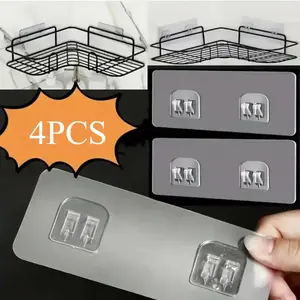 4pcs Strong Adhesive Hook Shelf Sticker for Bathroom Kitchen Wall Shelf Kitchen Sticking Wall Screw Hook Storage, Bathroom Accessories Organizer, Wall Mounted Hook