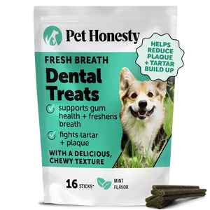 Pet Honesty Fresh Breath Dental Treat Sticks for Dogs Mint 16 Ct Pouch Supports Gum Health Reduces Plaque Tartar Natural Ingredients