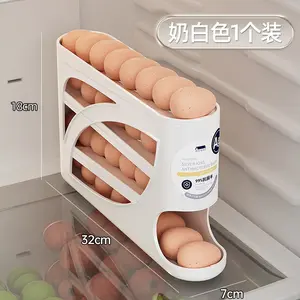 4-Tier Rolling Egg Rack – Space-Saving Side Door Design, Can Hold 30 Eggs, Smooth, Glossy Surface, Convenient Handles | Suitable for kitchen and refrigerator storage | Modern Kitchen Accessories | Durable Plastic Material