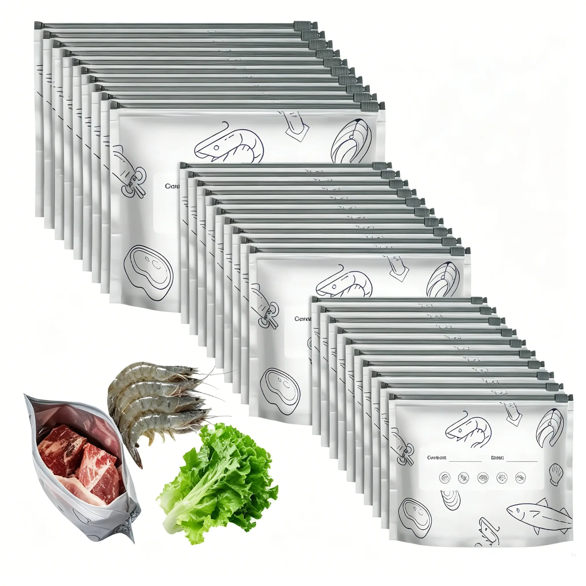 Aluminium Thick Foil Food Storage Containers - 2026 New Reusable, Airtight, Lightproof Seal Stand-Up Packs with Resealable Vacuum Zipper, Labels, Expanded Bottom, Upright Shape for Pantry, Freezer, Refrigerated Vegetables, Meats (Home Organizer), Leak-Pro