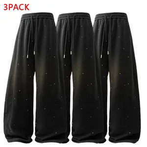 3PACK Men's Premium Sparkle Wide Leg Pants, Casual Drawstring Baggy Trousers, Perfect for Club, Party, Daily & Streetwear