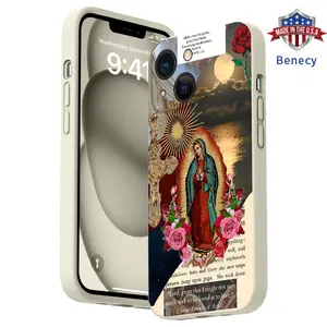 Straight Edge Phone Case for iPhone 15 16 14 Pro Max 13 12 11 XR XS Plus E Virgin Mary Verses Pattern Pocket-Friendly Shockproof Liquid Silicone Protective Soft Smartphone Casing
