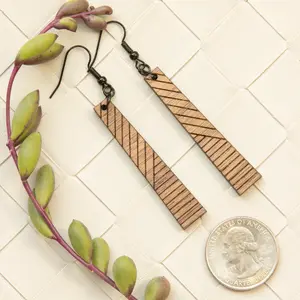 Origin Collection Long Walnut Dangle Earrings – Lightweight Geometric Laser-Cut Jewelry, Handmade Modern Style