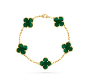 Pre-owned Van Cleef & Arpels Vintage Alhambra bracelet, 5 motifs 18K yellow gold, Malachite