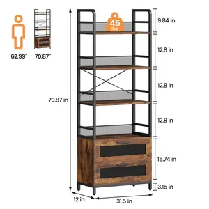 【GARVEE】Industrial Bookcase with 4 Tiers of Open Storage Shelves, Rustic Bookshelves for Home or Office, Durable and Stylish Multi-Level Display and Organization Unit