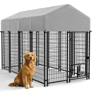 Warcat Large Outdoor Dog Kennel, Heavy Duty Welded Wire Steel Dog Playpen Fence with Secure Lock/UV-Resistant Waterproof Roof Cover/Rotaing Feeder Bowls #summeressentials #TikTokShopDealsforYouDays #SummerWins #tiktokshopmemorialday