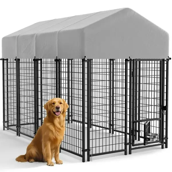 Warcat Large Outdoor Dog Kennel, Heavy Duty Welded Wire Steel Dog Playpen Fence with Secure Lock/UV-Resistant Waterproof Roof Cover/Rotaing Feeder Bowls #TikTokShopDealsforYouDays #DealsForYouDays