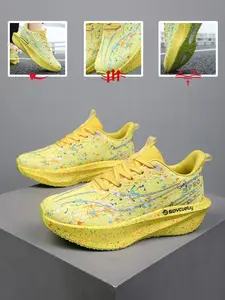 2026 Spring New Gradient Splash Paint Breathable Mesh Couple Running Shoes Thick Sole Height Increase Wear-resistant Shock Absorbing Women's Sports Shoes Sizes 35-45 Unisex Commuting, Jogging, Outdoor Fitness, Everyday Wear Versatile Soft Sole Casual