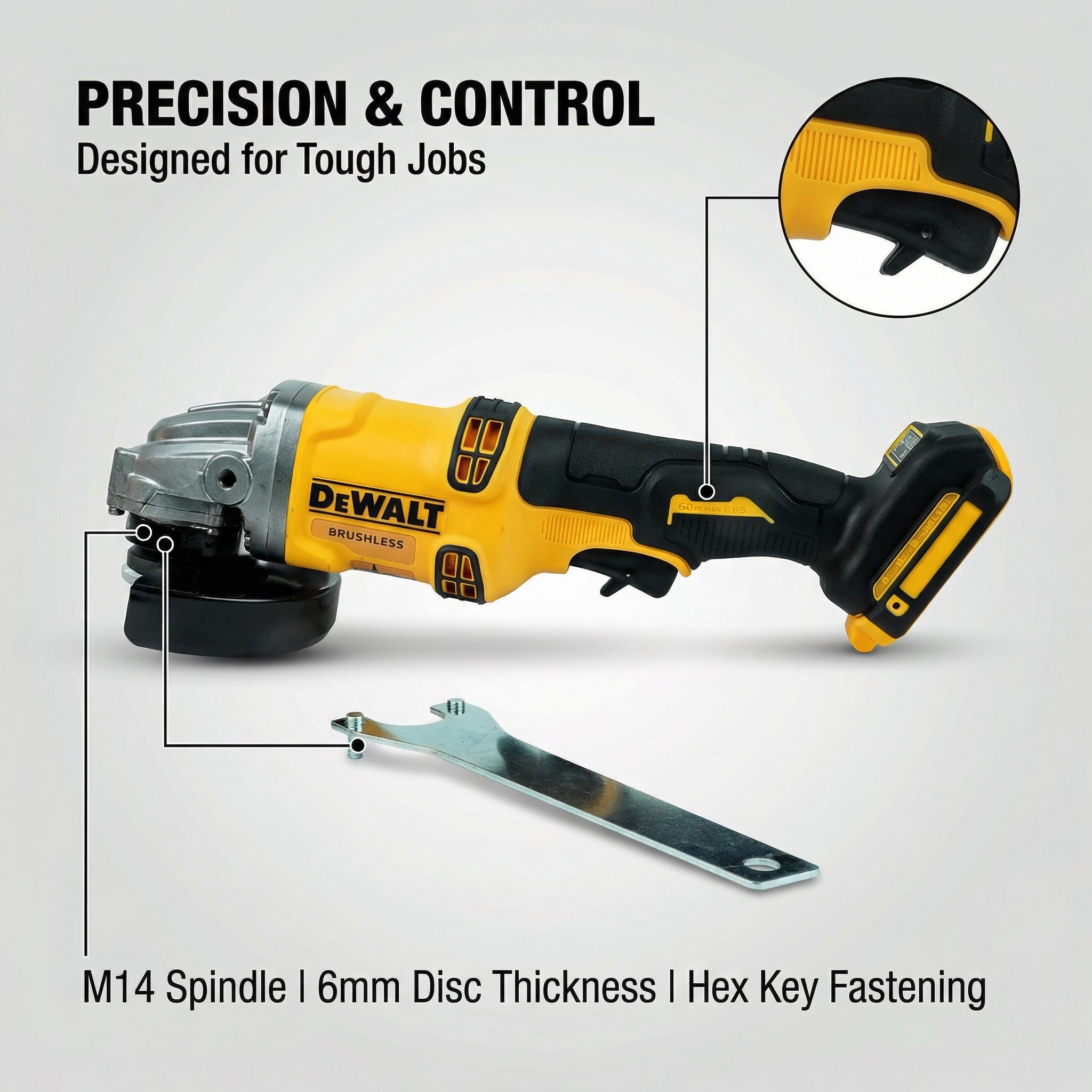 Dewalt DCG405-125 20V Grinder Bundle: Side Slide Switch, 6mm Wheel Thickness, One Battery & Charger