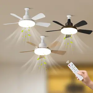 24 Inch Modern Silent Fan Light, E27 Screw Base, Three-Tone Dimmable Remote Control, Simple Design, Restaurant Bedroom Ceiling Fan Light