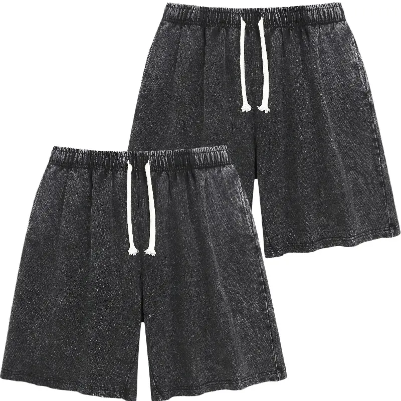 2 Pack 100% Cotton Vintage Acid Wash Casual Shorts Elastic Drawstring Waist Baggy Knee Length Sweat Shorts, Mineral Washed Pink Loose Streetwear Shorts With Side Pockets, Blank Basic Loungewear Athletic Workout Summer Shorts For Women Daily Outfit Bottoms